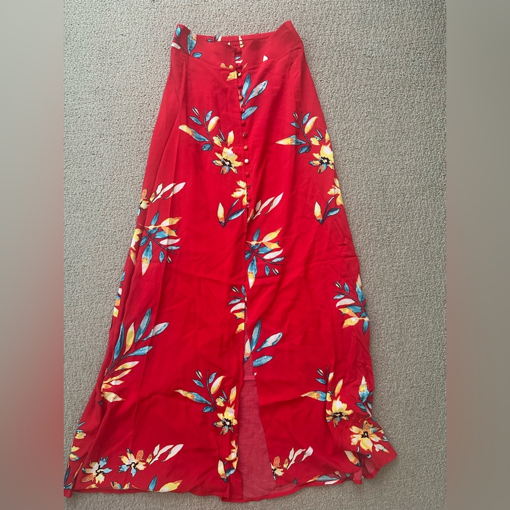 Express Red Maxi button down A-Line Skirt with Slit